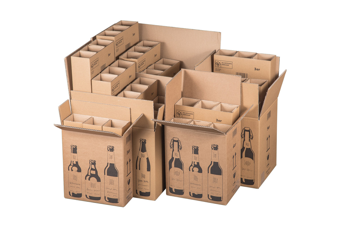 Beispielabbildung der Produktfamilie: Faltkarton für 6er Bierflaschen, 255 × 175 × 294 mm