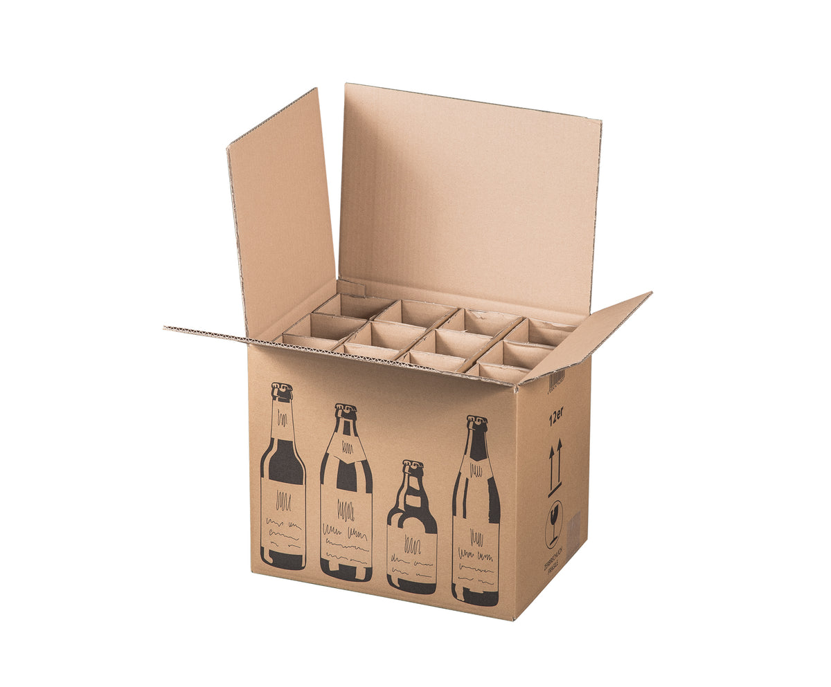 Beispielabbildung: Faltkarton für 12er Bierflaschen, 353 × 255 × 288 mm