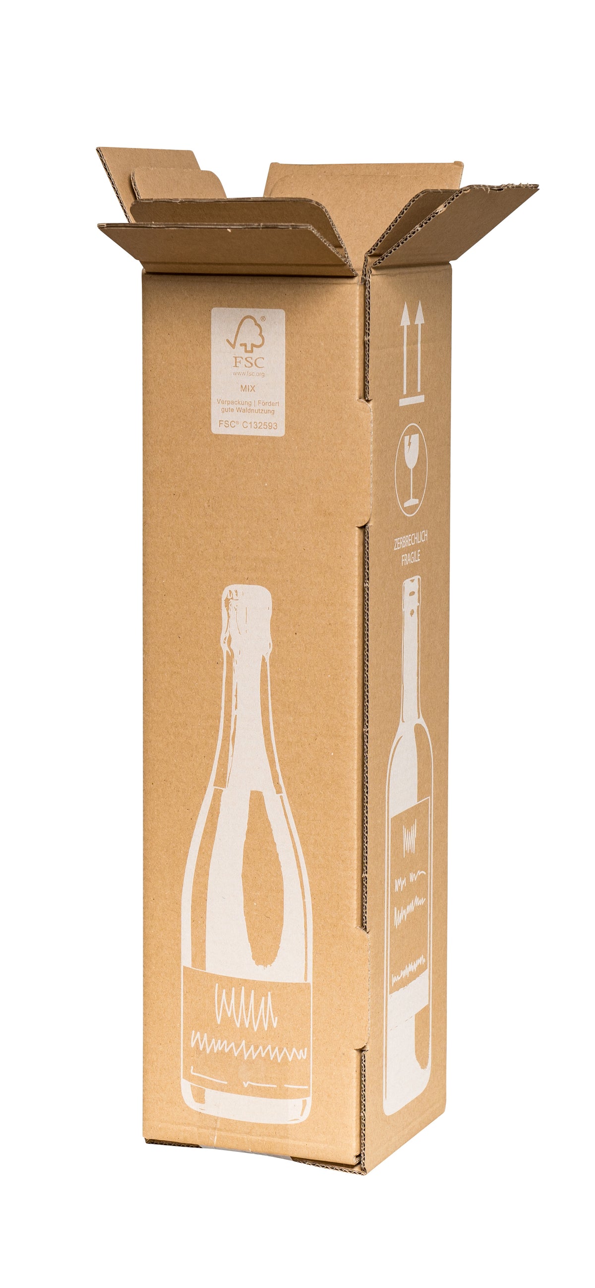 Beispielabbildung: Stanzzuschnitt für 1 Flasche, 105 × 105 × 420 mm