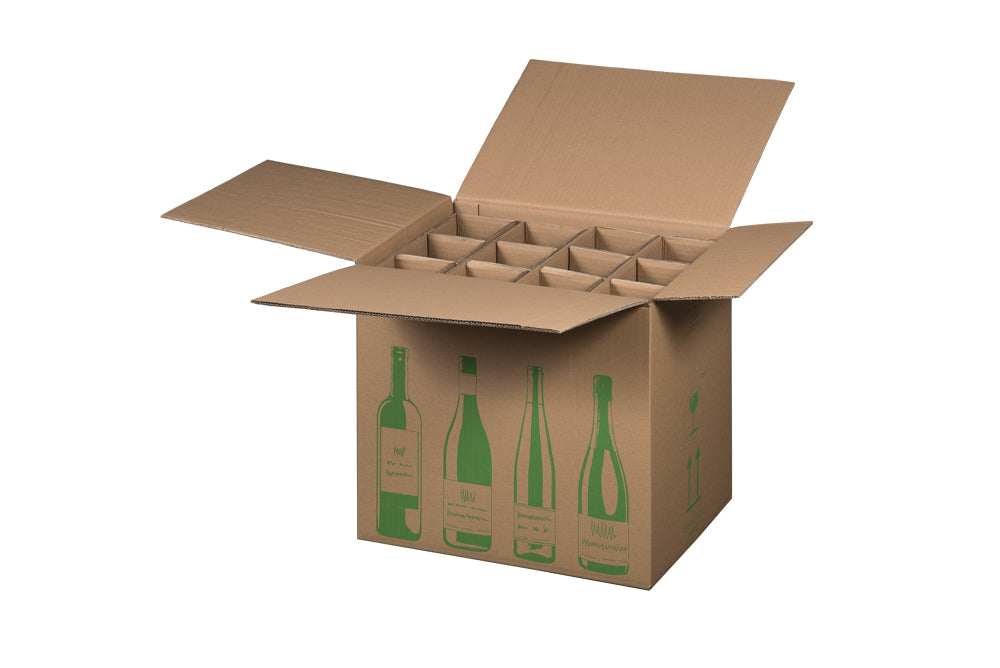 Beispielabbildung: Faltkarton für 12er Flaschen, 420 × 305 × 368 mm