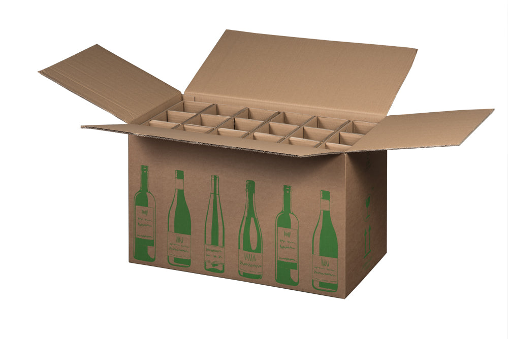 Beispielabbildung: Faltkarton für 18er Flaschen, 628 × 305 × 368 mm